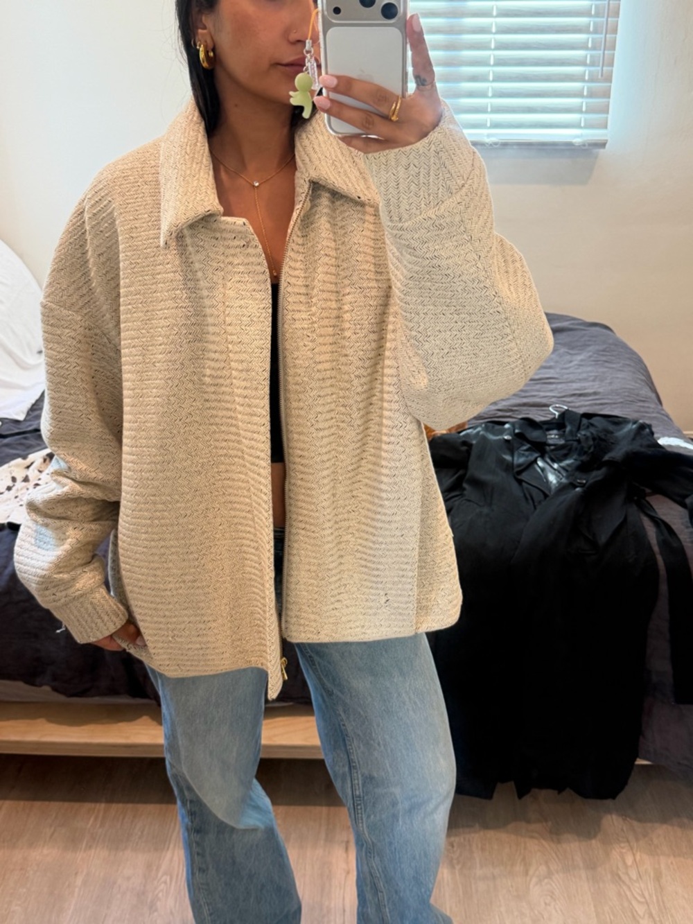 Neutral Cream Teddy Jacket with Zip Front Collar